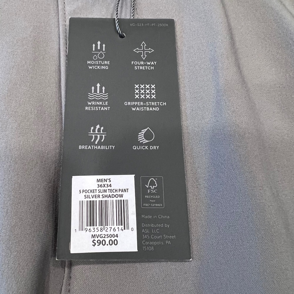 VRST Golf Mens 5 Pocket Slim Tech Pants Silver Shadow 36x34 MVG25004 Grey NWT - Picture 3 of 8